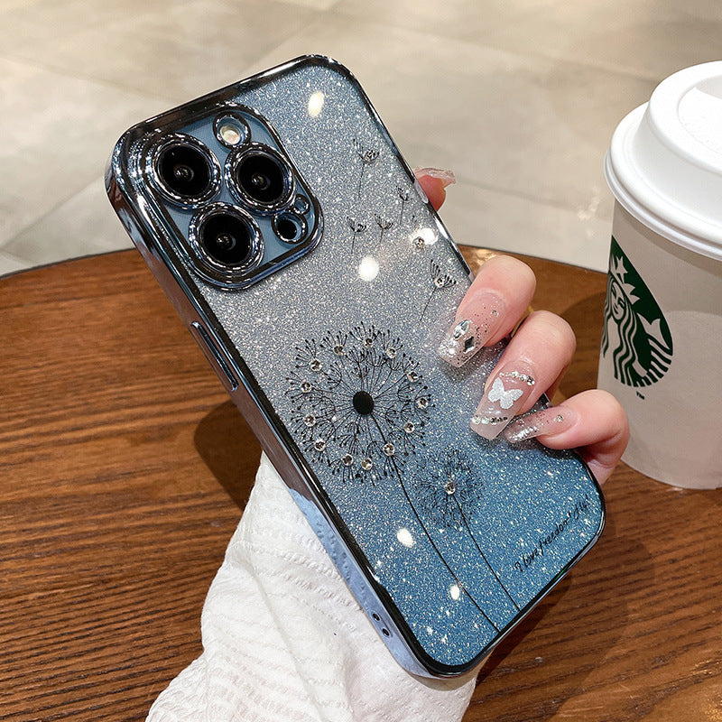 Floral Gradient Glitter Electroplated Phone Case