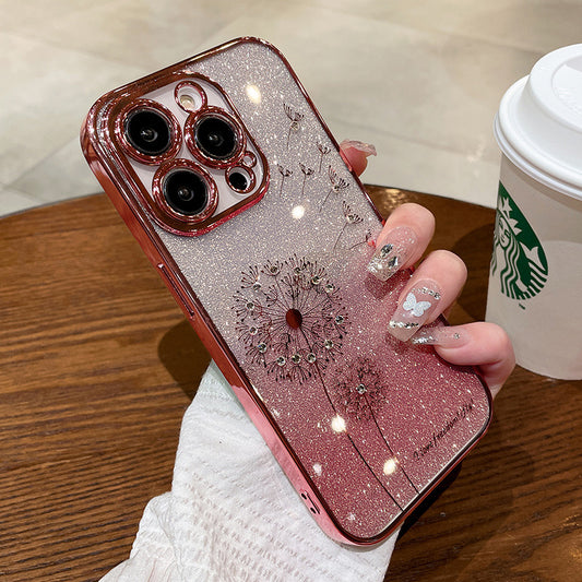 Floral Gradient Glitter Electroplated Phone Case