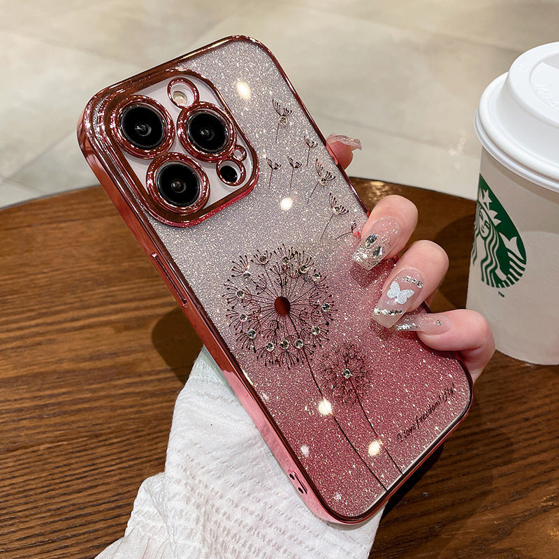 Floral Gradient Glitter Electroplated Phone Case