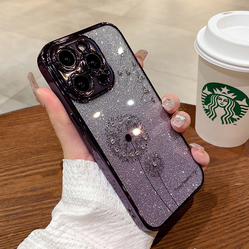 Floral Gradient Glitter Electroplated Phone Case