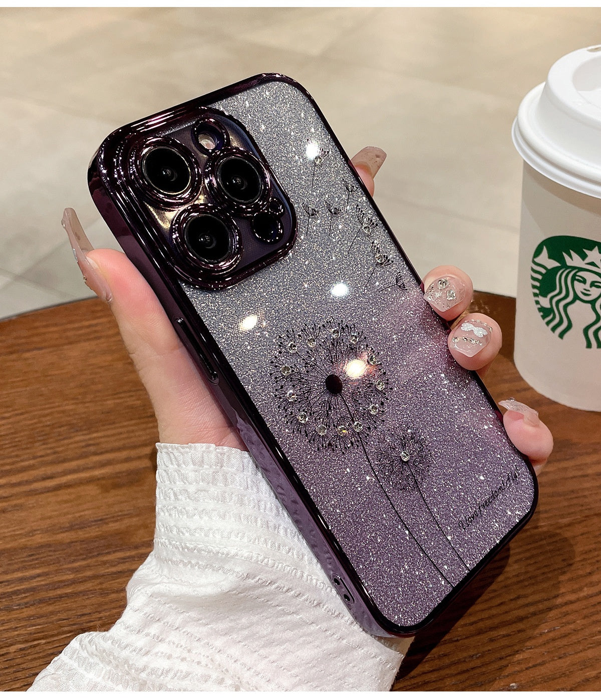Floral Gradient Glitter Electroplated Phone Case