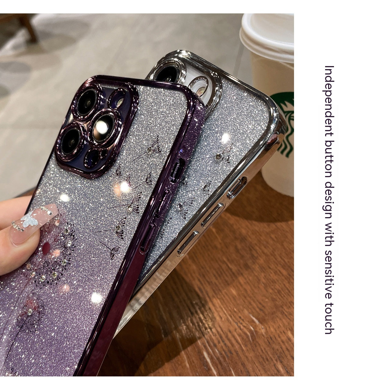 Floral Gradient Glitter Electroplated Phone Case