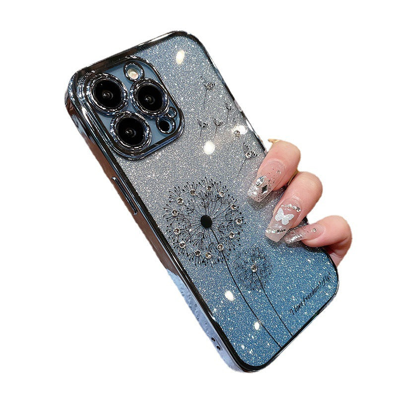 Floral Gradient Glitter Electroplated Phone Case