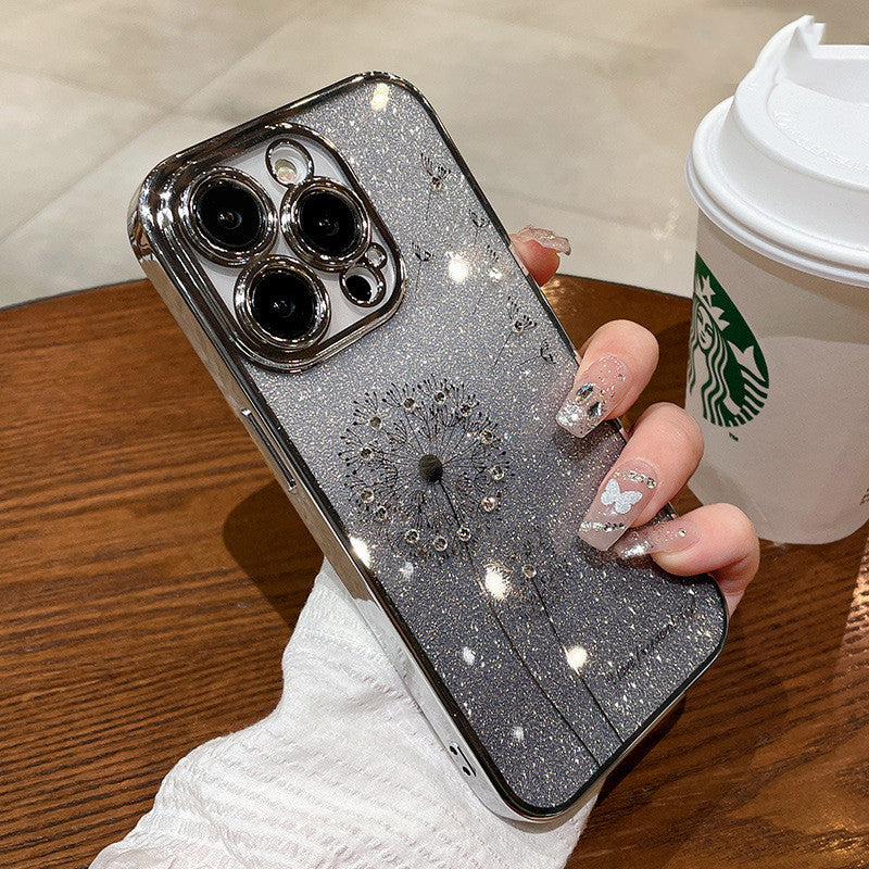 Floral Gradient Glitter Electroplated Phone Case
