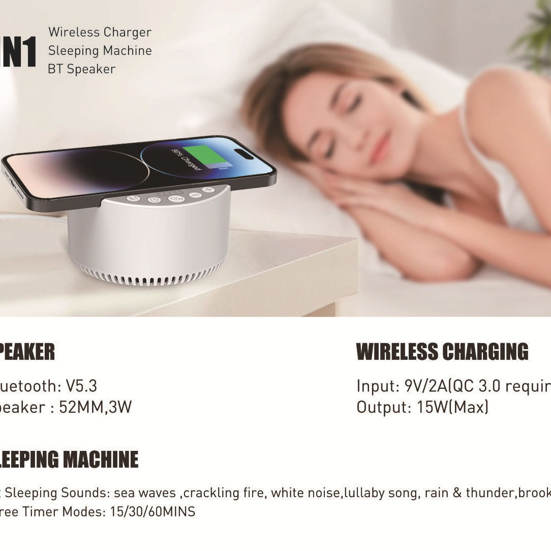 3-in-1 Bluetooth Sleep Sound Speaker – Wireless Charger & Phone Holder