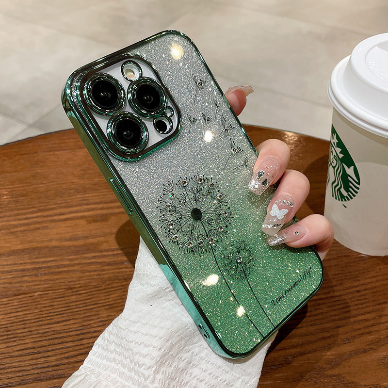 Floral Gradient Glitter Electroplated Phone Case